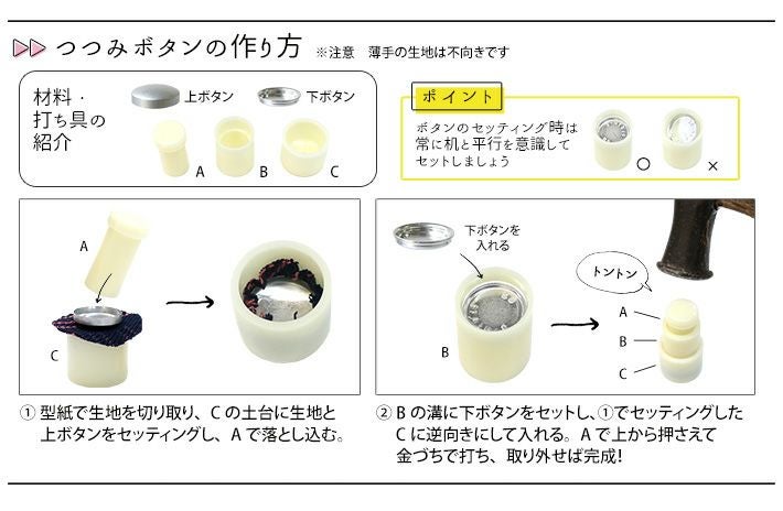 くるみボタン(ツツミボタン)打ち具なし クロスシー | 手芸材料のネット