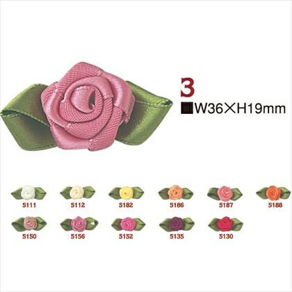 お取り寄せ) リボンパーツ 花 リーフローズ W36×H19mm 4個入| つくる