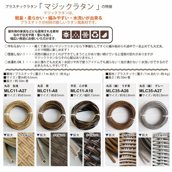 プラスチックラタン マジックラタン 細丸芯 約50m巻 | 手芸材料の