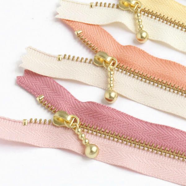 お試し6本セット) 玉付きファスナー ゴールド 金属 玉付きコンビ