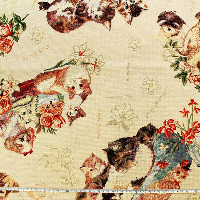 ゴブラン 生地 インポート インテリア ゴブラン織り じゃれる猫たち