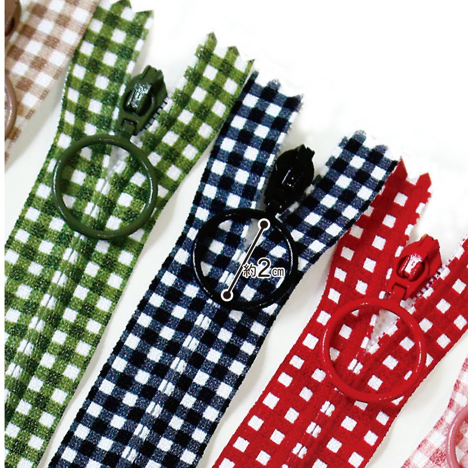 プリントファスナー ギンガムチェック柄 ナチュラルカラーファスナー