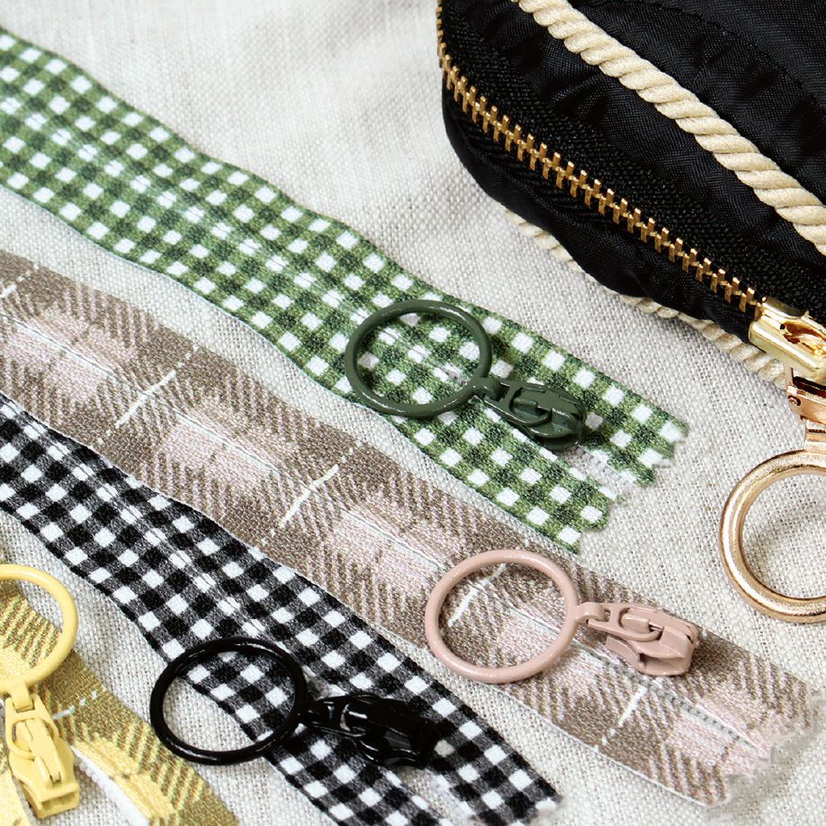 プリントファスナー ギンガムチェック柄 ナチュラルカラーファスナー