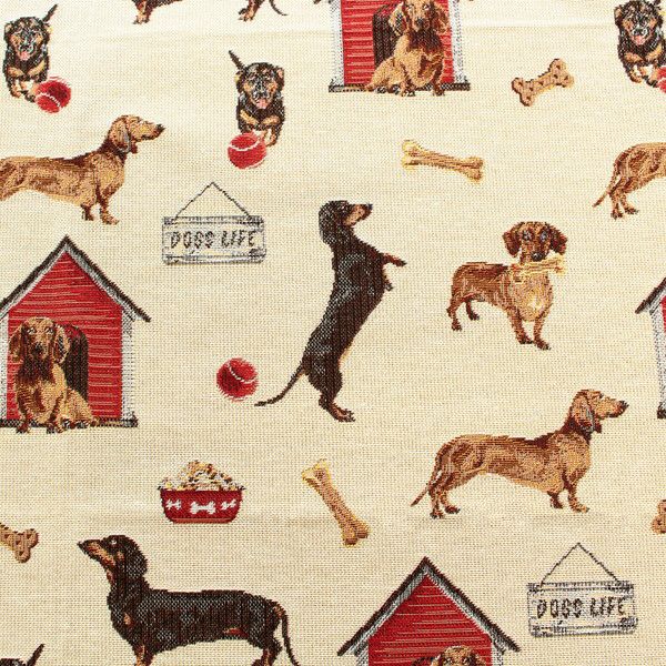 ゴブラン 生地 インポート インテリア ゴブラン織り 犬と犬小屋140cm巾