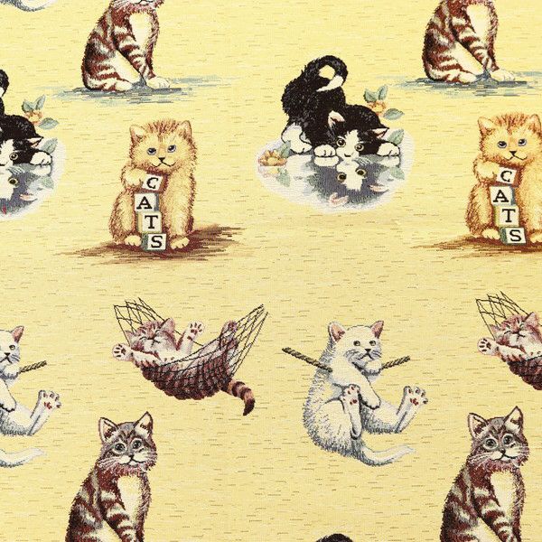 ゴブラン 生地 インポート インテリア ゴブラン織り ねこ ネコ柄