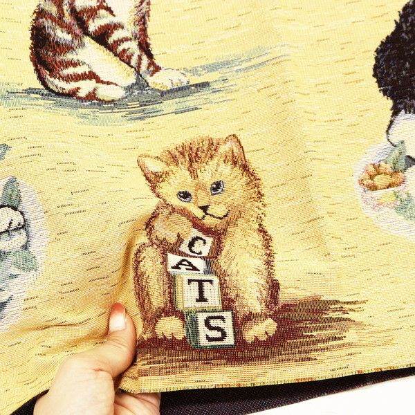 90s Sugar Street Weavers USA製 ゴブラン織り 猫 ゴブラン 生地 インポート インテリア ゴブラン織り ねこ ネコ柄
