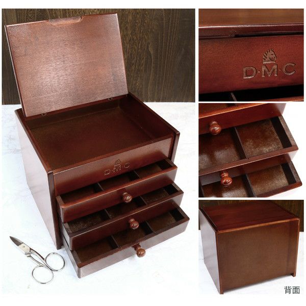 刺繍糸 DMC 木製什器 刺繍糸120本図案付 家具 引き出し セット