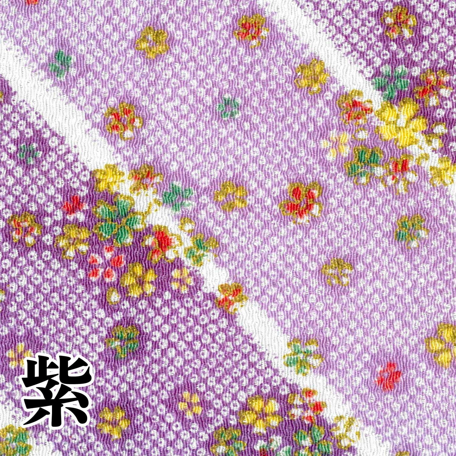 小紋 縮緬 バチ衿 花柄 水彩 作家物 紫 NK-810 30%OFF 名古屋帯 秀品 コプト柄 草花 金彩 縮緬 薄紫 正絹 K30｜中古