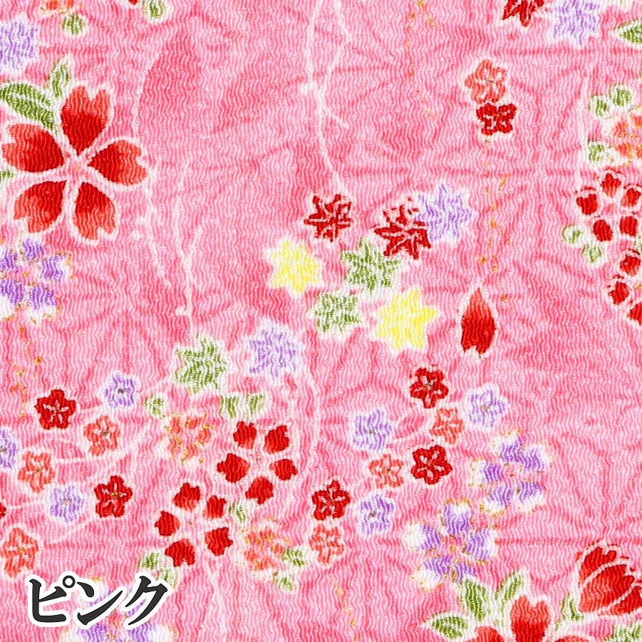 ちりめん カットクロス 生地 金彩 レーヨン100% 約23×33cm 桜と紅葉