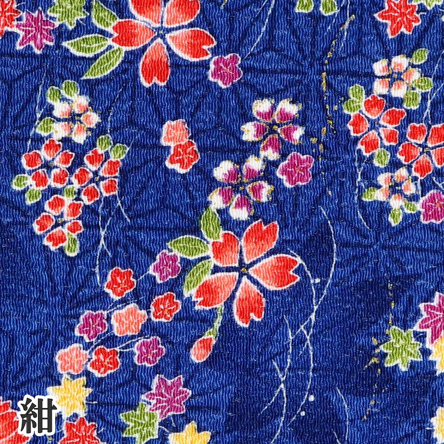 ちりめん カットクロス 生地 金彩 レーヨン100% 約23×33cm 桜と紅葉