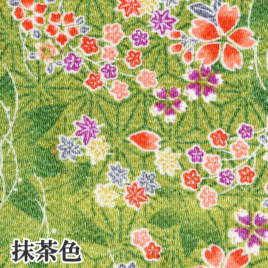 ちりめん カットクロス 生地 金彩 レーヨン100% 約23×33cm 桜と紅葉