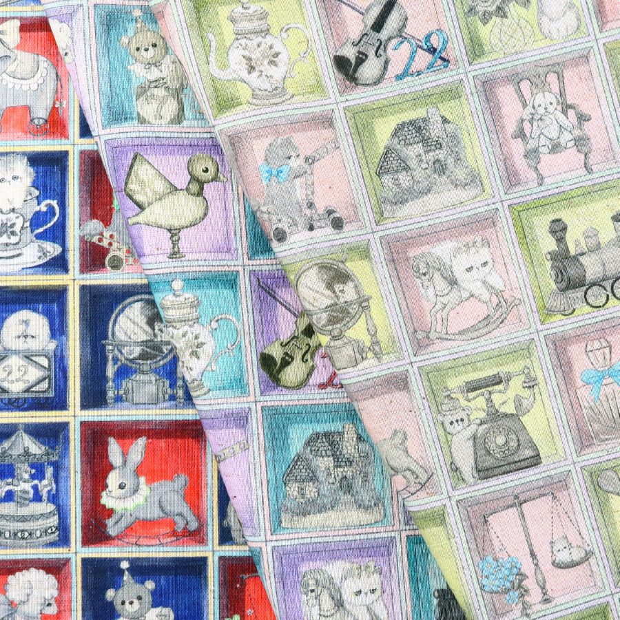 生地 yukiemon 綿麻シーチング TOYナイトボックス ゆきえもん