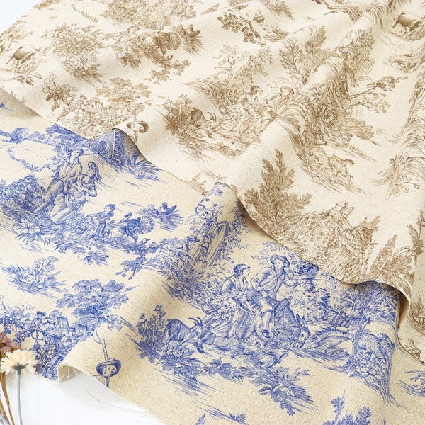 輸入生地 生地 インポート Toile de Jouy-トワルドジュイ 綿麻プリント