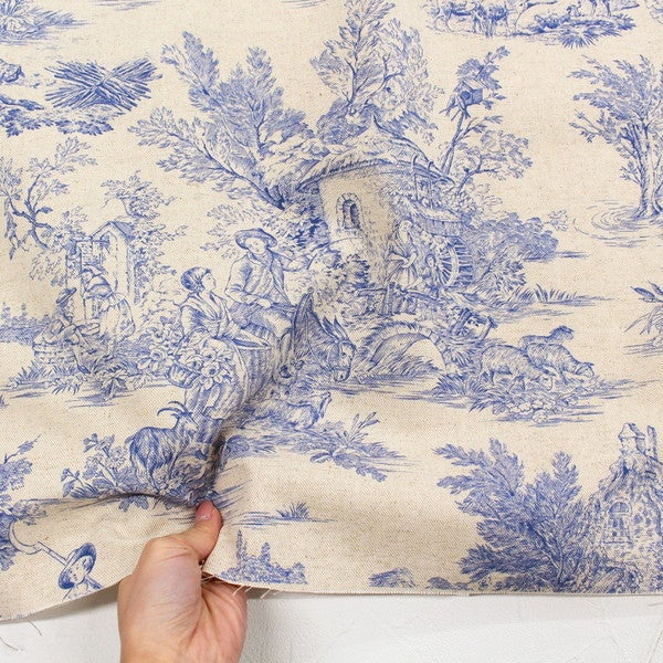 輸入生地 生地 インポート Toile de Jouy-トワルドジュイ 綿麻プリント