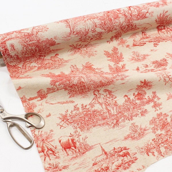 輸入生地 生地 インポート Toile de Jouy-トワルドジュイ 綿麻プリント