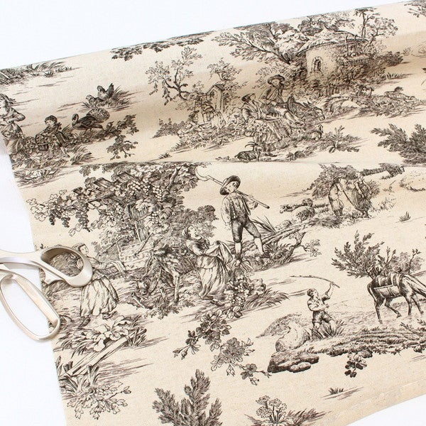 輸入生地 生地 インポート Toile de Jouy-トワルドジュイ 綿麻プリント