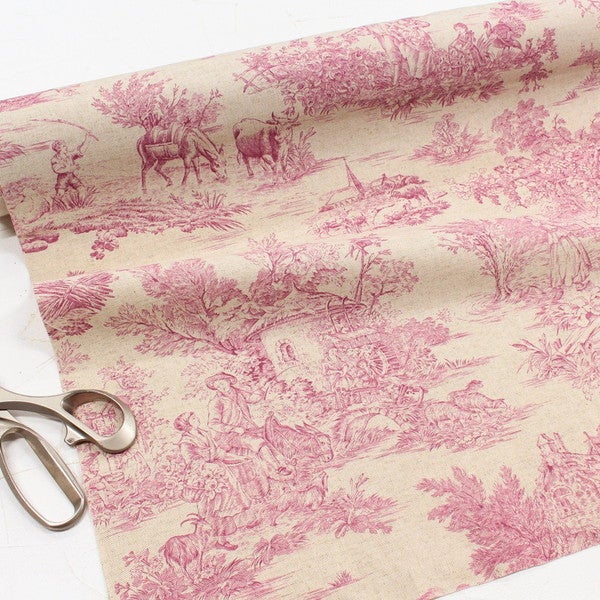 輸入生地 生地 インポート Toile de Jouy-トワルドジュイ 綿麻プリント