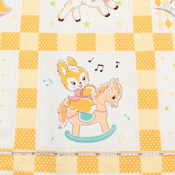 女の子パネル生地ハンドメイド じゅんじゅん 生地 プリント生地 Happy message 30'S 巾約108cm×1m パネル柄 約108cm