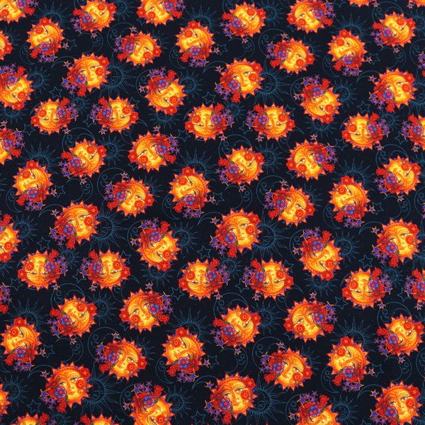 輸入生地 生地 黒地太陽USAプリント生地Benartex 巾約110cm (最低単位