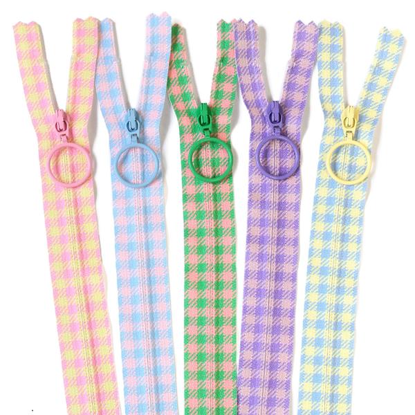 パターンチェック柄 プリントファスナー 20cm 5色セット | 手芸材料の