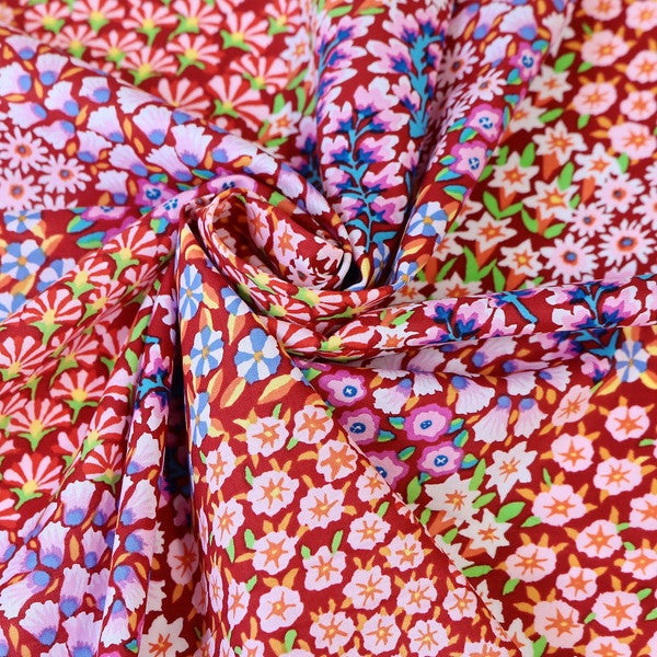 輸入生地 生地 赤地 小花総柄 USAプリント Kaffe Fassett ケイフ