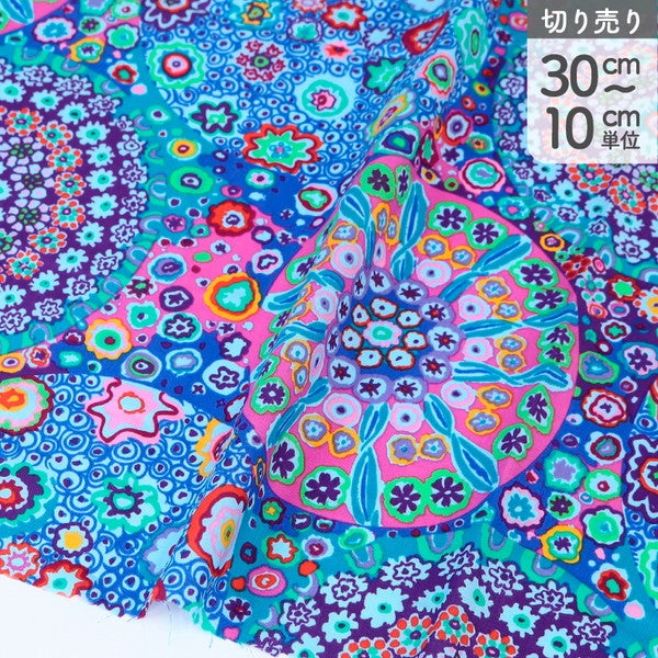 ヨーロッパの風景　掛物（生地） 輸入生地 生地 青地 丸 総柄 USAプリント Kaffe Fassett ケイフ