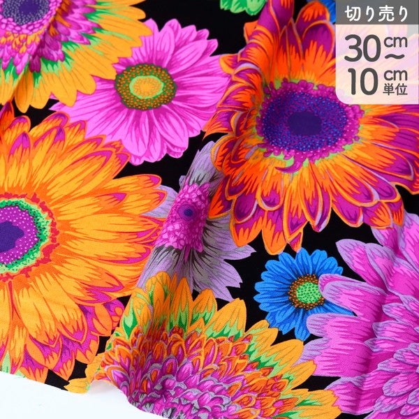輸入生地 生地 黒地 大きな花 USAプリント Kaffe Fassett ケイフ
