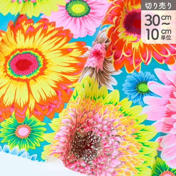 輸入生地 生地 水色地 大きな花 USAプリント Kaffe Fassett ケイフ